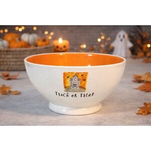Rae Dunn Trick Or Treat Halloween Bowl Orange Interior Haunted House Magenta